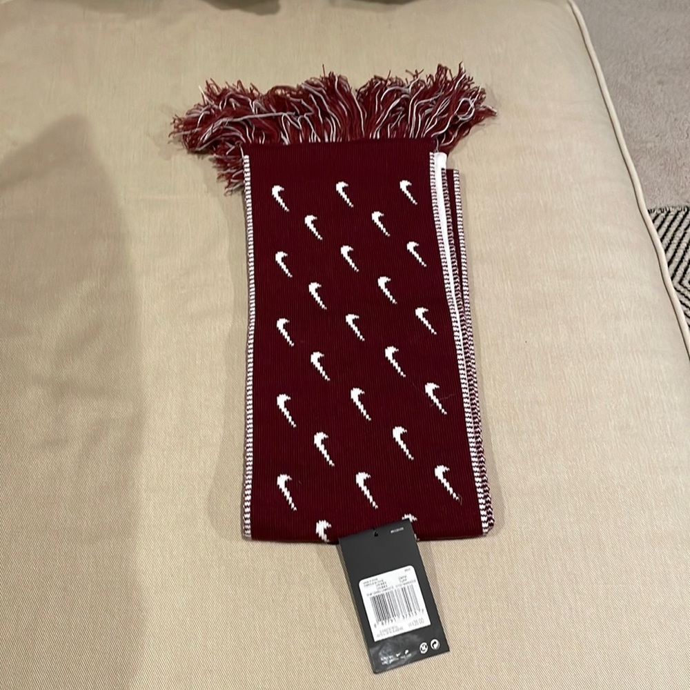 Maroon and white Nike scarf
